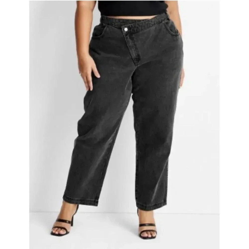 Future Collective Kahlana Brown Size 0 Jeans Black Overlap Waist Tapered Leg NWT